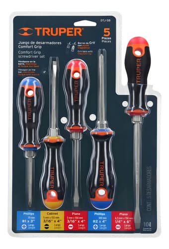 Juego De 5 Desarmadores, Mangos Comfort Grip, Truper, 14138