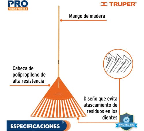 Rastrillo Escobilla Para Alto Volumen De Hojas Truper Ep-30x Color Naranja