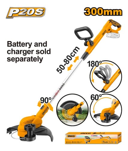Bordeadora Bateria 20v P20s Ingco Cgtli20328 + 2 Bat 4.0ah Naranja Claro