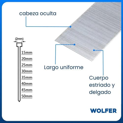 Clavos Para Clavadora Neumática Wolfer De Acero Liso Sin Cabeza - Pack De 5000 Unidades