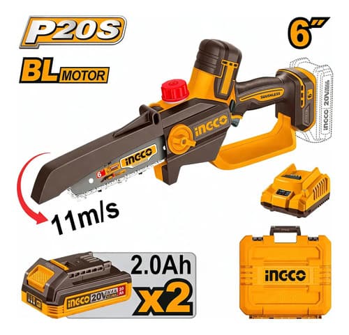 Motosierra 20v Bateria Cargador Accesorios Ingco Cgsli20662 Naranja Claro