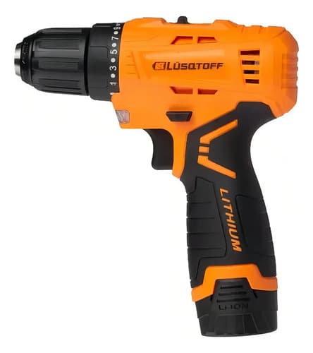 Taladro Atornillador Inalambrico Lusqtoff 2 Baterias 12v + Kit 32 Acc Naranja