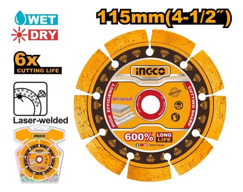 Disco Diamantado 4-1/2 Corte Humedo Y Seco Ingco Dmd071151 Amarillo