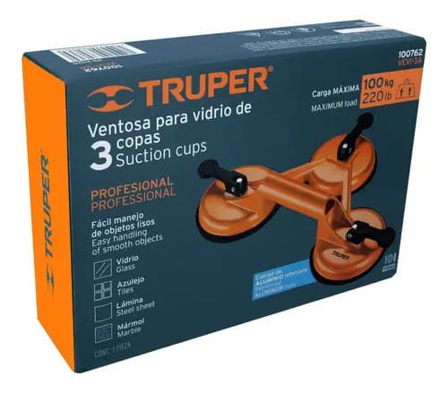 Ventosa De Aluminio P/vidrio 3 Copa De Succión Truper 100762