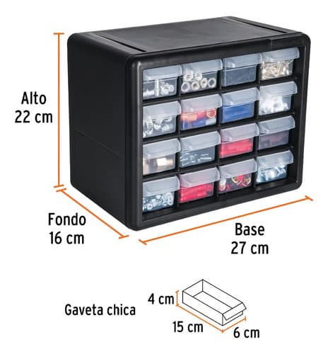 Caja Organizadora Con 16 Gavetas 27x22x16cm Truper Color Negro