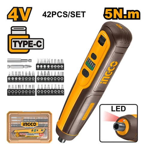 Atornillador Compacto 1/4 4 V + Puntas Ingco Csdli0406 Amarillo