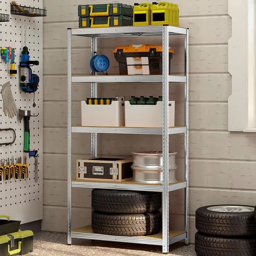 Rack Metálico 5 Estantes Ajustables 175kg Acero/mdf 180x90x40cm Plateado