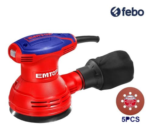 Lijadora Roto Orbital 320 Watts 125 Mm + 5 Lijas - Emtop Color Rojo Frecuencia 50
