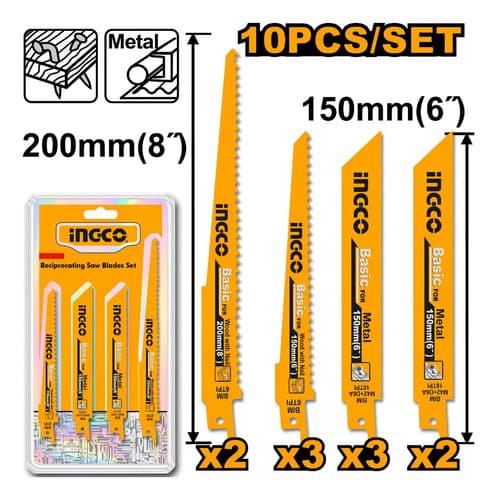 Set 10 Hojas Para Sierra Sable Metal Madera Ingco Rsb1001