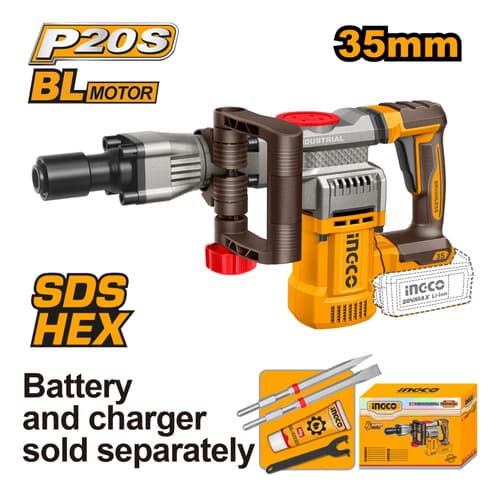 Demoledor A Bateria Ingco 20v 16j 35mm Sin Bat Sin Carg Naranja Claro