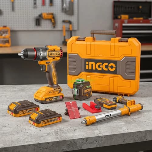 Kit 20v Ingco Taladro C/percutor + Nivel Laser + Medidor
