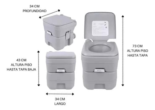 Inodoro Portátil Para Baño Químico Camping De 20 Litros Gris