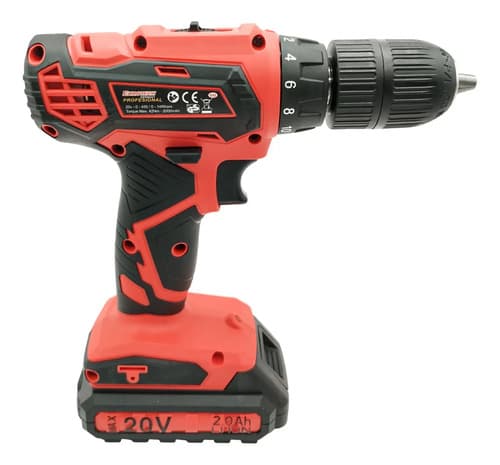 Taladro Atornillador 13mm. 42nm 1400rpm + Batería 20v. + Puntas Mechas | Eurotech Rojo