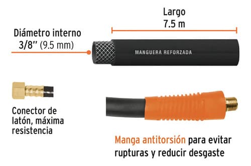 Manguera Para Compresor De Aire Truper Man Ap-15-3/8 7.5m De Largo X 9.5mm De Diámetro Color Negro