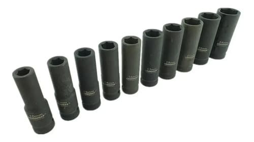Juego Caja Dados Impacto 1/2 Pulgada 10 Piezas Crownman Negro