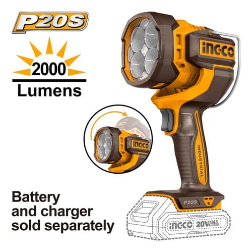 Linterna 2000 Lumens 20v S/bateria Cwli2088 Ingco Linterna A Blanca Amarillo