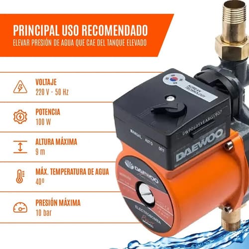 Bomba Presurizadora Daewoo 100w Eleva 9m Press 10bar 1.5m3/h