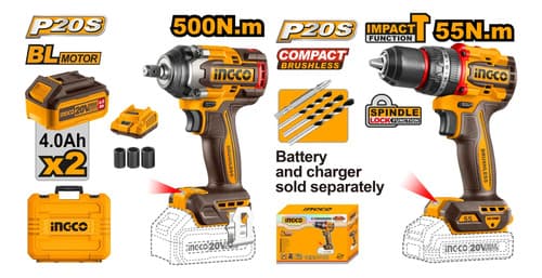 Kit Llave Impacto 500nm + Atornillador Ingco Percutor 20v Naranja Claro