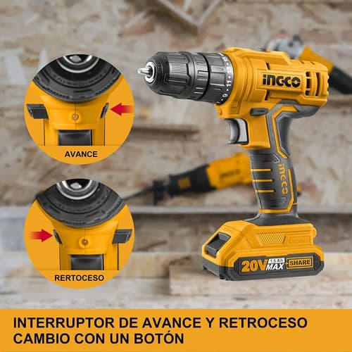 Atornillador Ingco 20v, Bateria 1.5ah, Cargador Amarillo