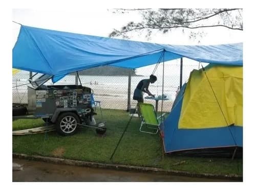 Lona Toldo Tipo Camping 6 X 4 100% Impermeable Con Ojales Azul