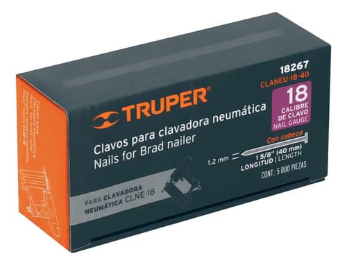 Clavos Para Clavadora Neumática Cal 18, 40 Mm, 5,000 Pzas