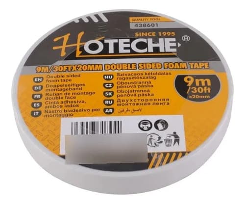 Cinta De Doble Faz Adhesiva Hoteche H438601 9 Metros X2 Cm Blanco Lisa