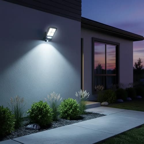 Focosolar Con Sensor De Movimiento 30w 3 Modos De Luz Fria Negro