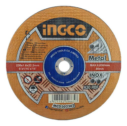 Disco De Corte Para Metal 230mm 1,6mm 9 Ingco Mcd302302 Negro