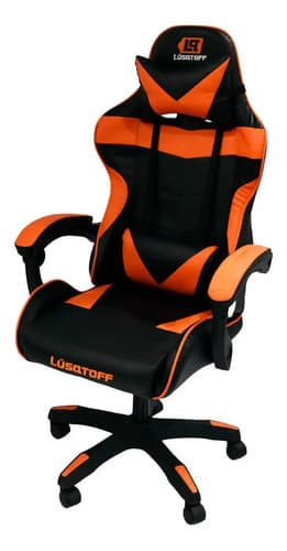 Sillon Silla Gamer Pro Lusqtoff Oficina Escritorio C/ruedas Negro/naranja Cuero Sintético