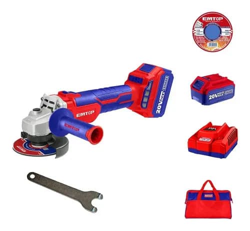 Amoladora Angular Inalámbrica Emtop Color Azul 2 Baterías