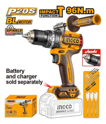 Taladro C/percutor 20v Ingco 96nm S/carg S/bat Cidli209685 Naranja Claro