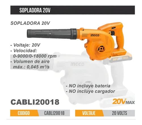 Sopladora A Batería Ingco Cabli20018 P20s Sin Bateria Sin Cargador Naranja