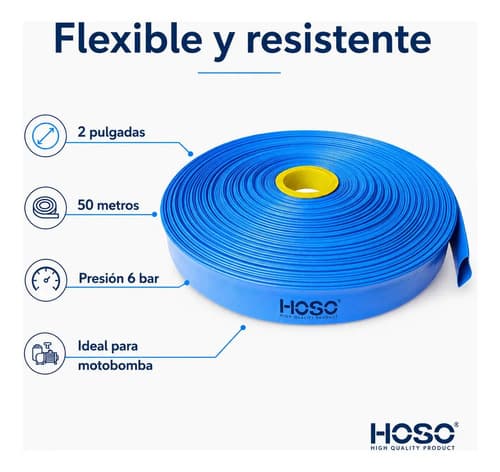 Manguera Pvc Plana 2 Pulgadas 6 Bar 50 Metros Motobomba Azul Azul