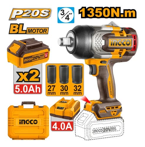 Llave Impacto 3/4 1350nm Valija + Dados Ingco Ciwli20135 Amarillo 50 Hz/ 60 Hz
