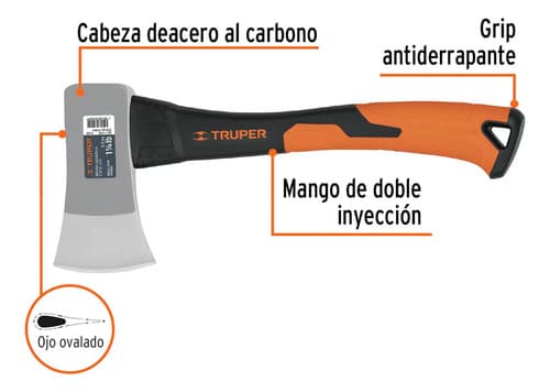 Hacha De Mano 500 Gramos Mango Fibra De Vidrio Truper 14951