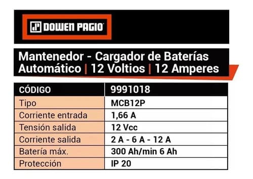 Mantenedor Cargador De Bateria De Auto Dowen Pagio 12v 12amp