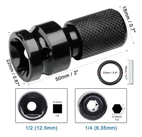 Adaptador De Impacto De 1/2 Pulgada A Hexagonal 1/4 Punta