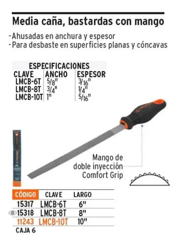 Lima Media Caña Bastarda Acero Mango 8 Pulgtruper