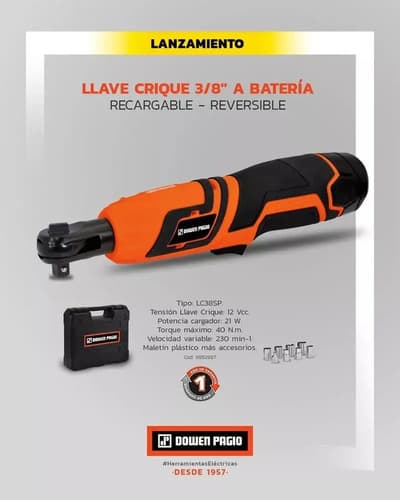 Llave Criquet A Bateria 12 Volts Dowen Pagio Maletin Y Acces Naranja