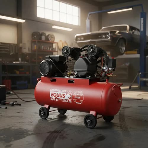 Compresor 4hp Equus 200 Lts A Correa 500l/min 24 Meses Gtia Rojo Monofásica