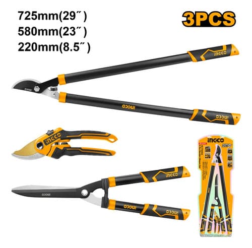 Set De Tijeras De Podar Corte Jardin 3 Piezas Ingco Color Amarillo