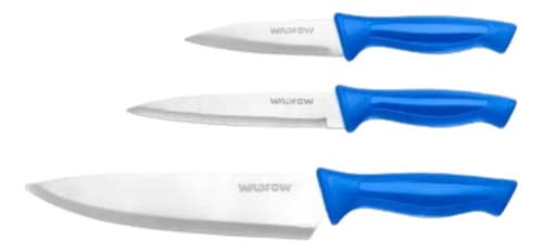Set X 3 Cuchillos De Cocina Acero Inox Wadfow Wkk1k31 Color Azul