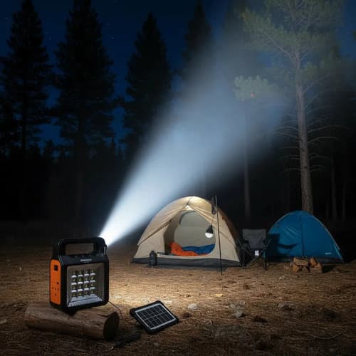 Linterna Frontal Led Purare Technologic Con Panel Solar Y Radio Mp3, Para Camping Blanco
