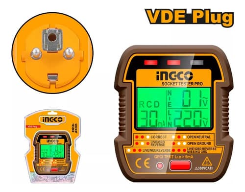Tester Enchufe Toma Vde Lcd Display Ingco Hesst30011