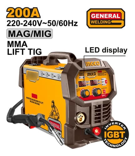 Soldadora Inverter Mag/mig/mma/tig 200a Ingco Ing-mgt20058 Amarillo