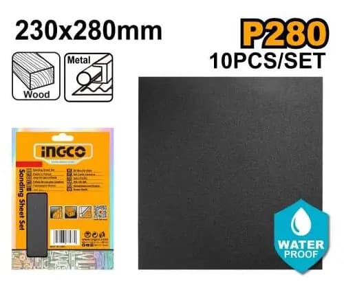 Set Lija Al Agua Grano 280 X 10u Ingco Akhs11280