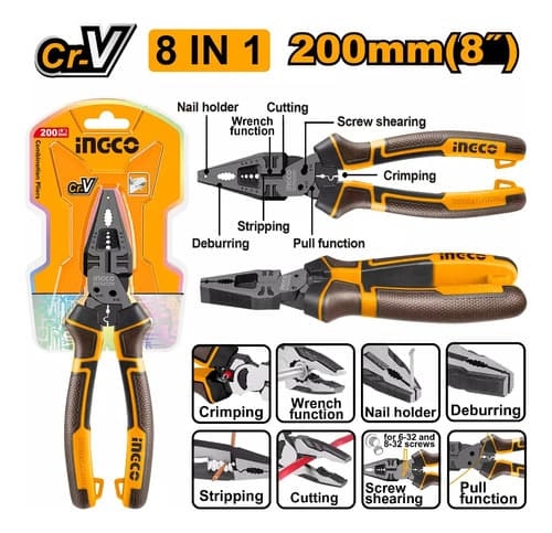 Pinza Universal 8  200mm Cr-v Multif 8 En 1 Ingco Hmfcp28200