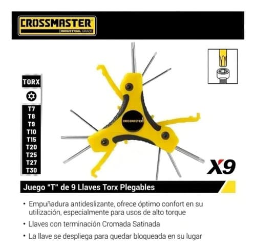 Set Llaves Torx Tamper C Agujero Plegables Mango T Crossmast Color Gris