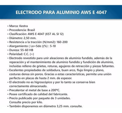 Electrodo Para Soldar Aluminio 2,50mm Soldadura Gris