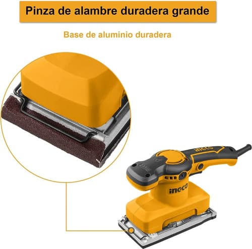 Lijadora Orbital Ingco 320w, Base Rectangular, 5 Lijas. Hnt Naranja 50 Hz/60 Hz